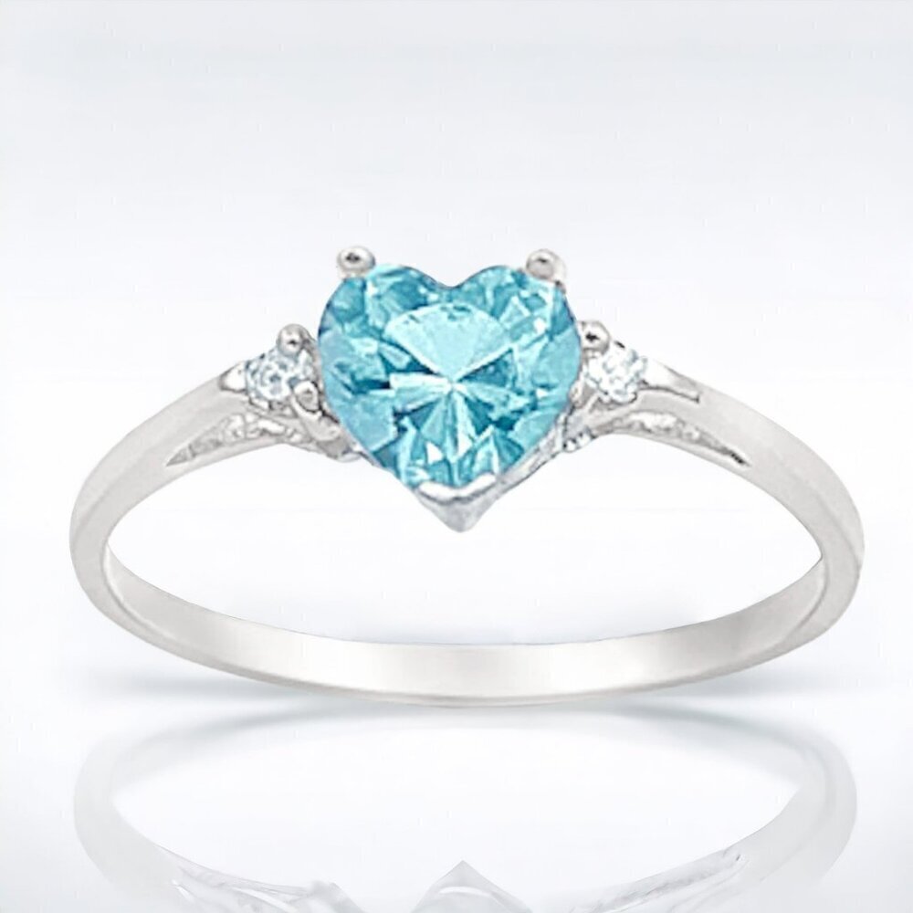 NWT Fashion Women's 925 Sterling Silver Aquamarine Stone CZ Heart Ring